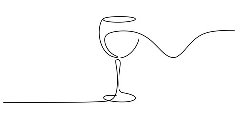Continuous line drawing of a simple elegant wine glass icon art