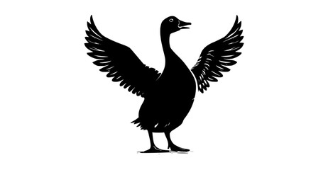Obraz premium a stylized silhouette of a goose with wings spreadbird, black, cock, crane, duck, flap, goose, illustration, profile, spread, stand, wing 