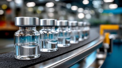 Clear Medical Vials on a Production Line in a Modern Laboratory Environment