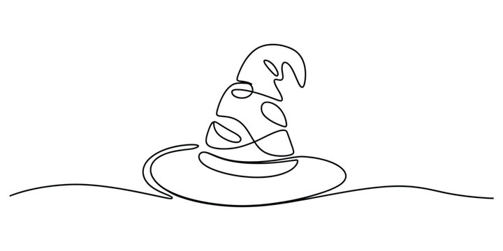 Continuous line art wizard hat. simple witch hat illustration
