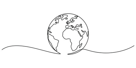 Single continuous line drawing of planet earth global concept