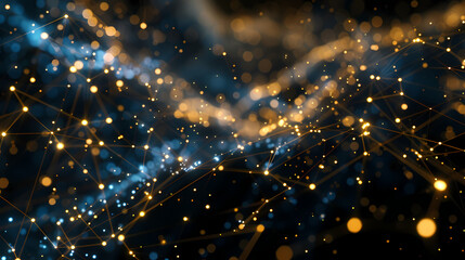 Abstract Digital Network: Illuminated dots and connecting lines weave a tapestry of data and connectivity, symbolizing the intricate web of digital communication in a vibrant, futuristic style.