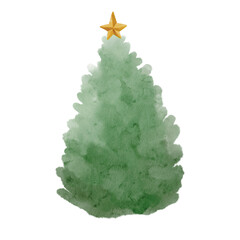 watercolor Christmas tree clipart. It features festive in a watercolor style. Ideal for creating kids, aesthetic prints, invitations, cards, packaging, branding, web sites, social media, pattern etc.