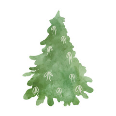 watercolor Christmas tree clipart. It features festive in a watercolor style. Ideal for creating kids, aesthetic prints, invitations, cards, packaging, branding, web sites, social media, pattern etc.