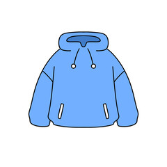 A blue hoodie with a hood and a zipper