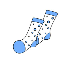 A pair of blue and white socks with dots on them
