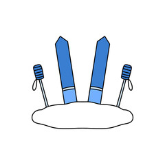 A pair of skis with ski poles on the ground