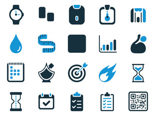 A collection of diverse monochrome icons symbolizing time management and productivity.
