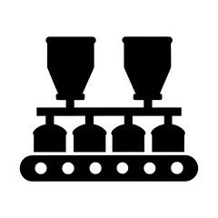 Industrial conveyor belt with hoppers and dispensing units silhouette