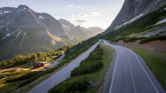 Scenic view of a winding road through the mountains