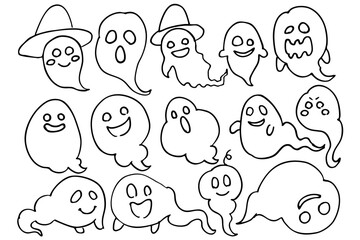 おばけの線画セット | ハロウィン イラスト コレクション ベクター素材