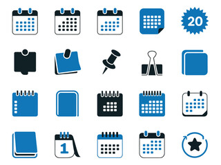 A collection of blue calendar, note, and stationery icons for organized scheduling.