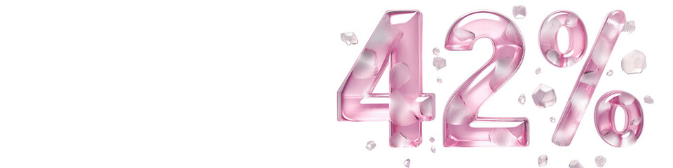 Pink decorative 42 percent text symbol representing discount, sale promotion, special offer percentage graphic for marketing and advertising use, isolated on transparent background, PNG.
