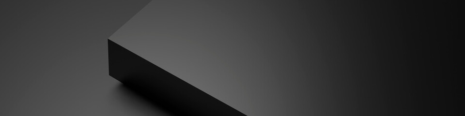 Minimal dark 3D geometric background featuring a black rectangular block on a smooth gradient surface, perfect for modern product display and elegant design projects.