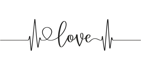 Christmas vector heartbeat line with the word love in cursive script representing a pulse of affection and care