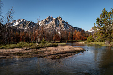 Idaho wilderness river with dramatic mountains