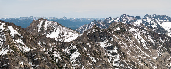 High mountain peaks in Idaho with snow