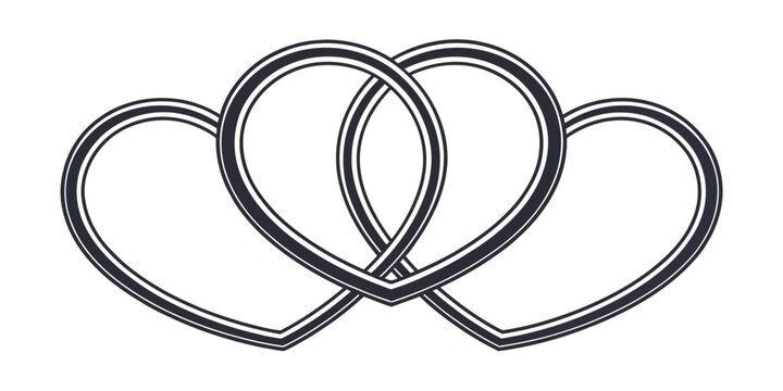 Christmas vector interlocking hearts design with double lines creating a symbol of love and connection in black and white - Powered by Adobe