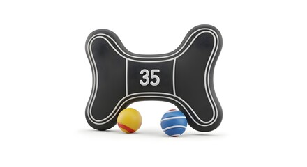 Thirty five pound dumbbell with two balls isolated on white background