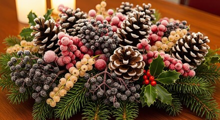 Frosted Pinecone and Berry Christmas Table Centerpiece Decoration