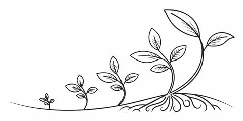 Christmas vector stages of plant growth showing a progression from seedling to mature plant with leaves and roots