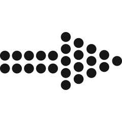 Black Dotted Arrow Symbol Pointing Rightward on Transparent Background with Gradient Effect From Small Dots to Larger Dots