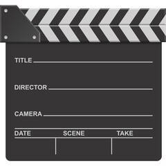 Black Film Clapperboard with White and Grey Diagonal Stripes at the Top Left Corner for Movie Production Information Recording