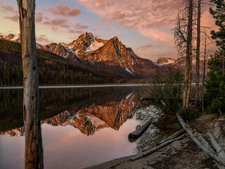 Idaho mountain lake sunrise with reflection
