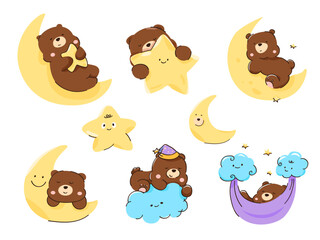 Set includes baby bear sleeping on the stars and moon.