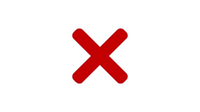 Red cross mark animation on white background, Error or cancel symbol animation. Stop or close Icon chroma key background.