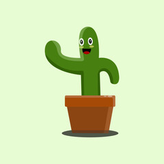 Waving Smiling Cactus Character