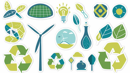Sustainable Energy and Recycling Icons Renewable Resources and Eco-Friendly Concepts