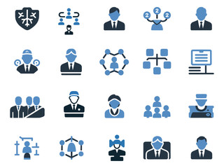 Diverse professional icons representing teamwork and management strategies.