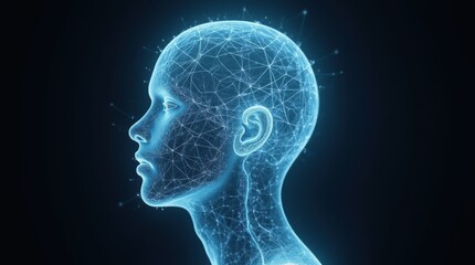 Transparent human head profile showing a tangled, glowing neon line.
