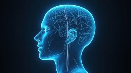 Transparent human head profile showing a tangled, glowing neon line.
