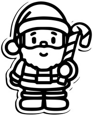 Santa with a candy cane (cute outline)