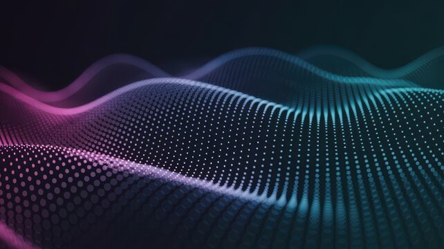 Abstract digital sound waveform with neon purple and teal glow - Powered by Adobe