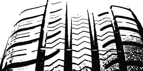 Abstract black and white tire tread pattern for graphic design isolated on white background