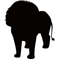 Black Silhouette of a Majestic Lion Standing Proudly with a Full Mane Against a Transparent Background