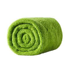 Luxurious Green Rolled Towel on White Background Perfect for Spa and Bathroom Concepts