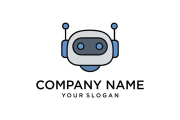 Robot Head Logo Design with Antennas and Placeholder Text for Company Name and Slogan