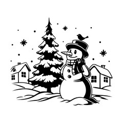 Winter Christmas Village Scene