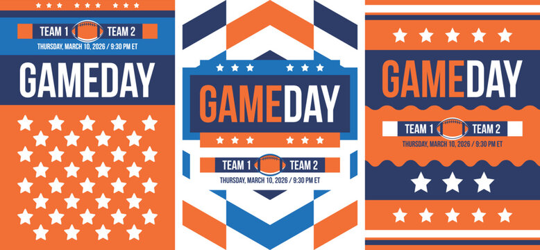 Game Day. American football playoff. Super Party in United States. Final game of regular season. Professional team championship. Ball for american football. Sport poster. Vector illustration