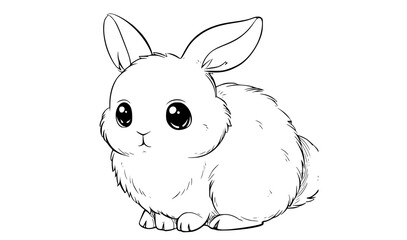 a cute cartoon rabbit with large eyes and fluffy furanimal, bunny, drawing, easter bunny, illustration, pencil, pet, rabbit, sit, white 