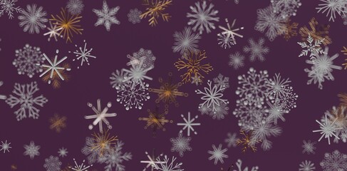 A beautiful and abstract background with falling snowflakes in gold and white colors over a purple background. Perfect for Christmas,