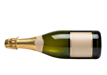 Champagne bottle lying down on transparent background