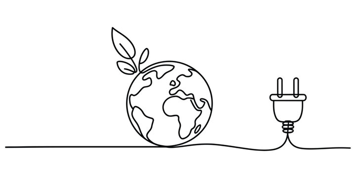 Green energy and sustainable environment continuous line art