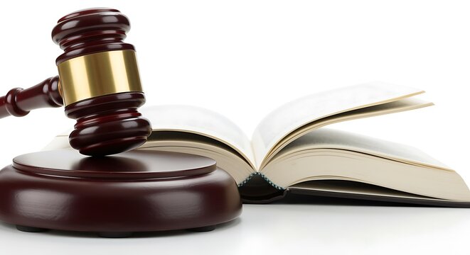 Gavel and open book symbolizing law justice and legal knowledge