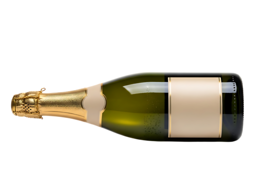 Champagne bottle lying down on transparent background