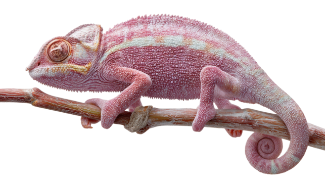 A vibrant chameleon resting on a branch, showcasing its colors. or transparent background